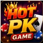 Hot PK Game APK logo featuring bold gaming text, poker chips, crown icon, and colorful casino-style design for Android gaming users in Pakistan.