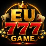 EU 777 Game logo featuring a premium casino-style design with golden text, red 777 numbers, playing cards, poker chips, and a black background.