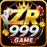 ZR999 Game logo featuring gold and silver text, casino chips, playing cards, and coins on a premium gaming-themed background.